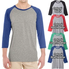 Jerzees Mens Tri Blend T-Shirt 3/4 Sleeve Soft Raglan Baseball Tee S-3XL NEW!