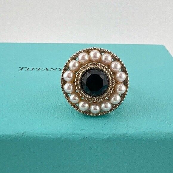 Tiffany & Co. Ziegfeld Pearl and Onyx Cocktail Ring Sterling Tiffany & Co. Ziegfeld Pearl and Onyx Cocktail Ring Sterling