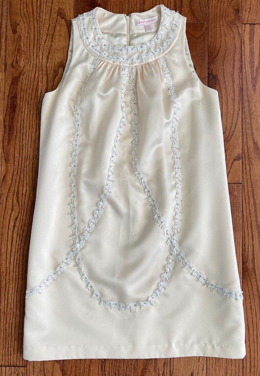 Vintage Betsey Johnson Ivory Satin Embellished Mini Sleeveless Shift Dress  Sz 6 | eBay