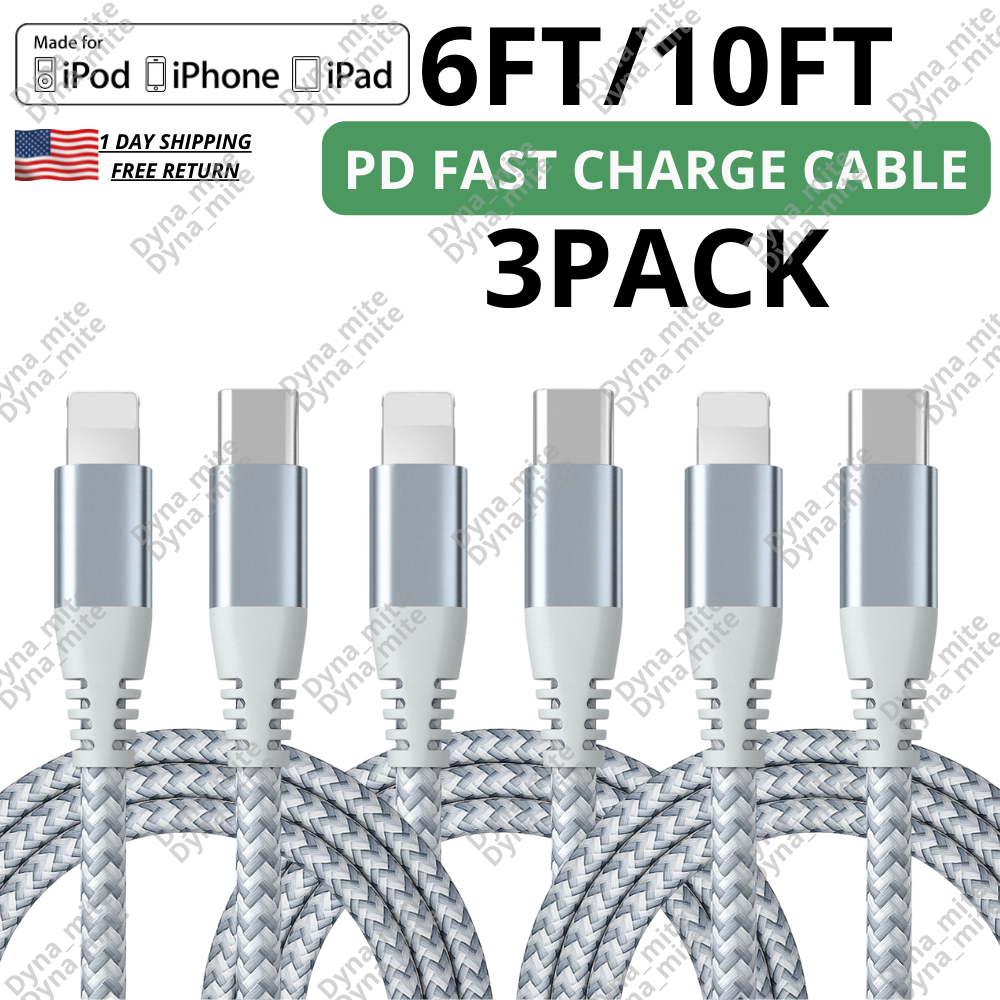 10ft 6ft Charging Cable Heavy Duty For iPhone 14 13 12 11 Charger Charging Cord