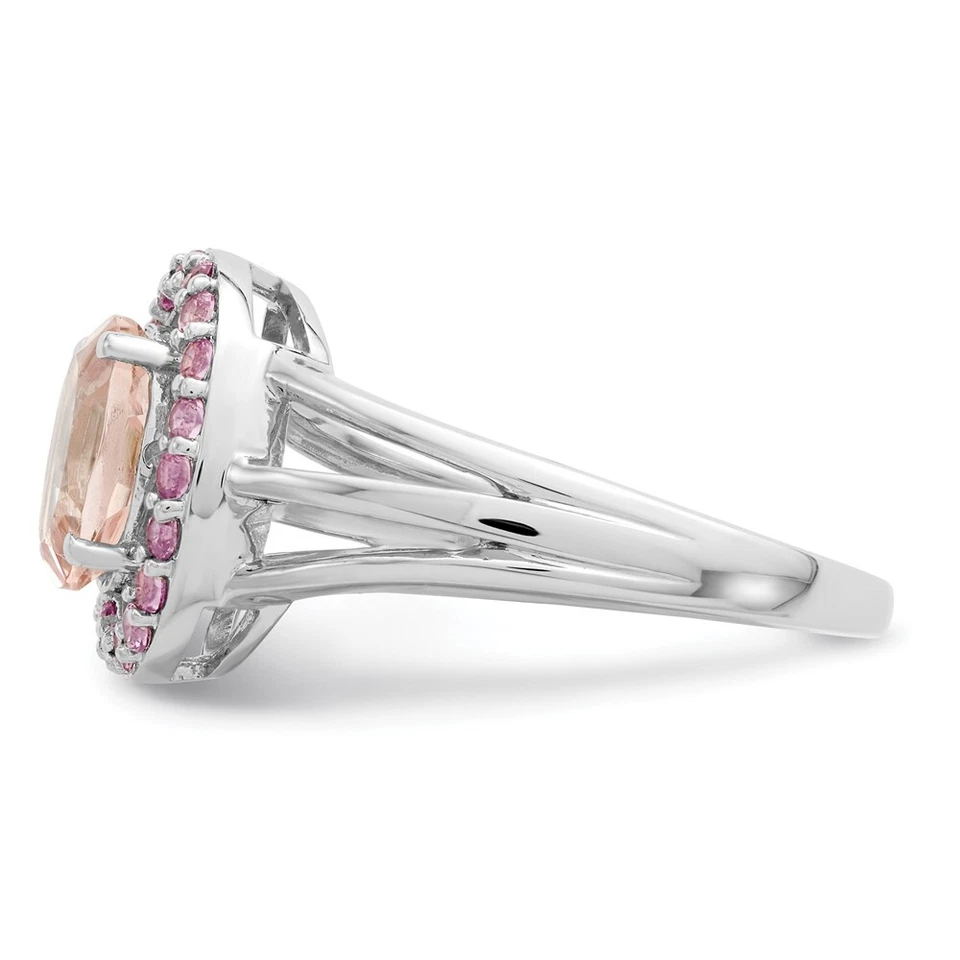Sterling Silver Rhodium Morganite & Pink Sapphire Oval Ring for Women Size 9 - Image 4 of 4