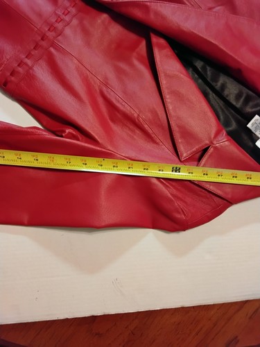 Madison & Max Leather Blazer Women's Large Lipstick Red Ribbon Trimmed Jacket - Picture 4 of 8