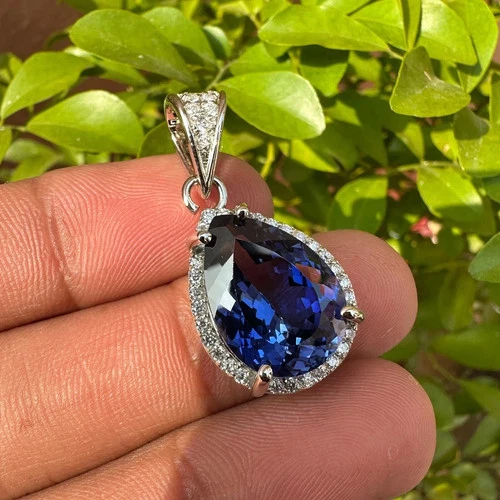 30 Ct Natural Royal Blue Sapphire Pendant 925 Sliver–Elegant Pear Gems Necklace - product listing photo