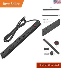 Metal 8 Outlet Mountable Power Strip with 15A Surge Protection  Switch, Black