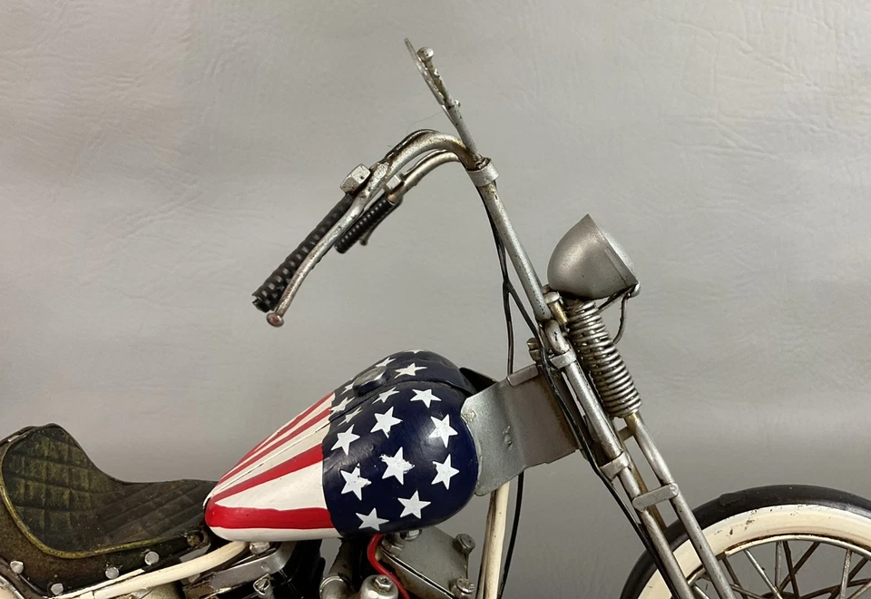 Motorcycle tin Metal Art Sculpture Figurine Decor 13" x9" USA flag Gas tank - Image 3 of 4
