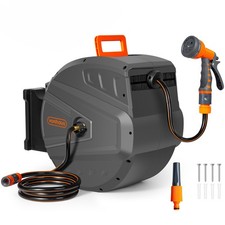 Hose Reel 40m, Wall Mounted Hose Reel with 9 Spray Settings & 180° Pivot Swivel