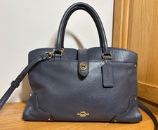 Coach Mercer Satchel 30 Blue Leather Shoulder Grab Cross Body Bag