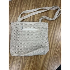 The SAK Originals Light Cream Tan Medium Macrame Knit Bag Purse Great Condition