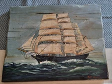 Painting On Wood Of British Ship Cutty Sark By Macmillan