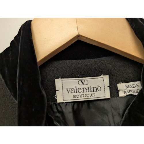 Vestido Vaina Midi Vintage Años 80 Valentino Boutique Manga Abullonada Terciopelo Negro - Imagen 4 de 11