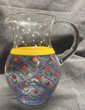 Crystal Clear Hand-Painted  9" Glass Pitcher