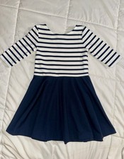 Polo Ralph Lauren Girls Dress 5 Navy White Striped Fit Flare 3/4 Knee