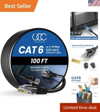 Cat 6 Ethernet Cable - 100ft, Black, Outdoor/Indoor, 10Gbps