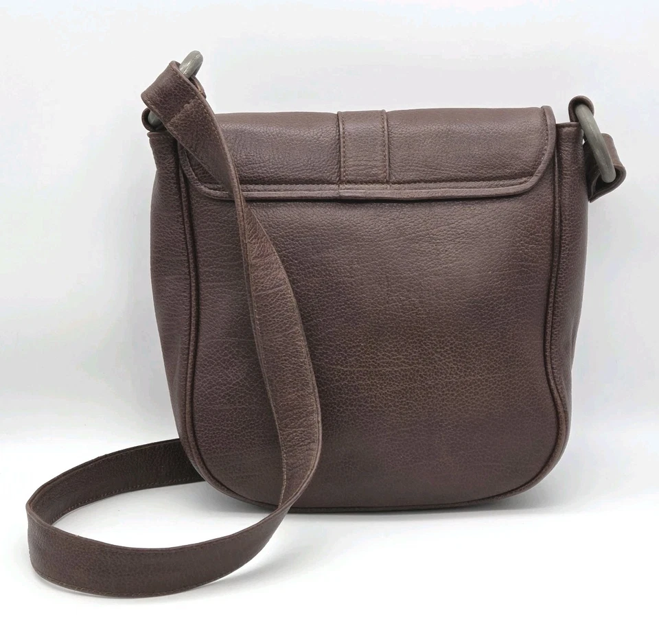 Adriana Caras Bolso Sillín Cartera Cuero Marrón Peltre Herradura Hebilla Foto 4 de 4