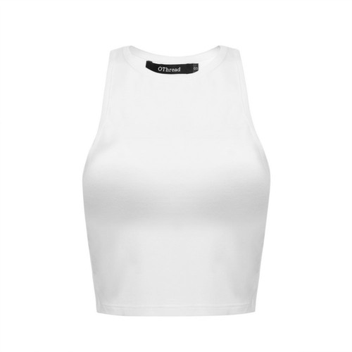 OThread & Co. Women's Basic Crop Tops Stretchy Casual Crew Neck Sleeveless Cr... - Picture 2 of 9