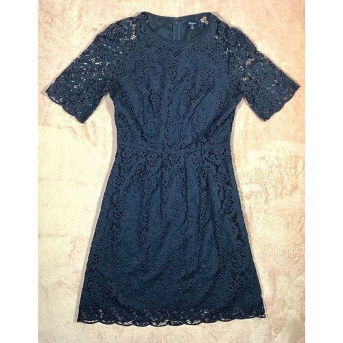 Madewell Magnolia Lace Dress Navy Blue Silk Trim Mini Womens Size 0 E5106