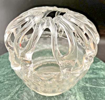 Antique Victorian American Hand Blown Glass Brides Bank Money Basket Wedding