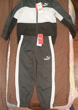 PUMA Boy 2PC Track Suit Jacket Pants Top Warm Up Zip Up Gray White Black 4T NWT