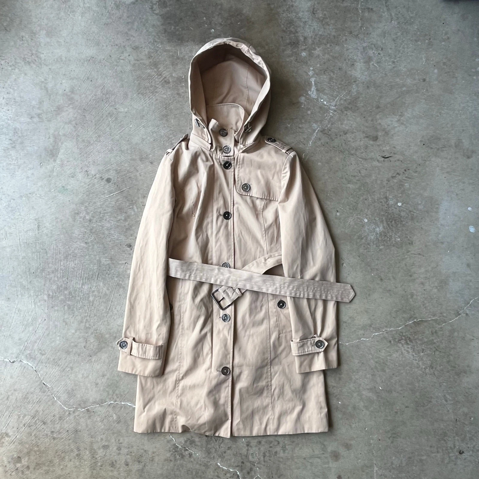 Michael Kors trench donna leggero con cintura e cappuccio kaki taglia PXS