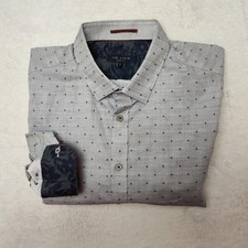Ted Baker Shirt Mens Large Gray Polka Dot Long Sleeve Button Up Slim Fit Casual