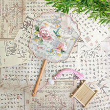 Double Sided Peony Embroidery Fan Round Chinese Style Photo Prop Handheld Decor