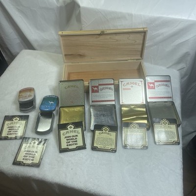 Vintage Camel Exotic Blends Cigarette Collectible Tins [Lot=6 Tins] Wooden Case
