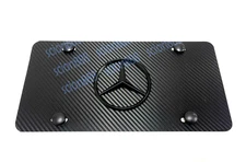 1pc 3D BlackMBZLogo Emblem Carbon Style Aluminum Vanity Front License Plate