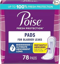 Poise #7 Incontinence Bladder Leak Pads For Women, Ultra Absorbent Long, 78 ct