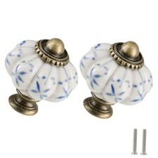 Ivory Blue Pumpkin Knobs Pack Ceramic Cabinet Knobs Vintage 2 Blue Flower