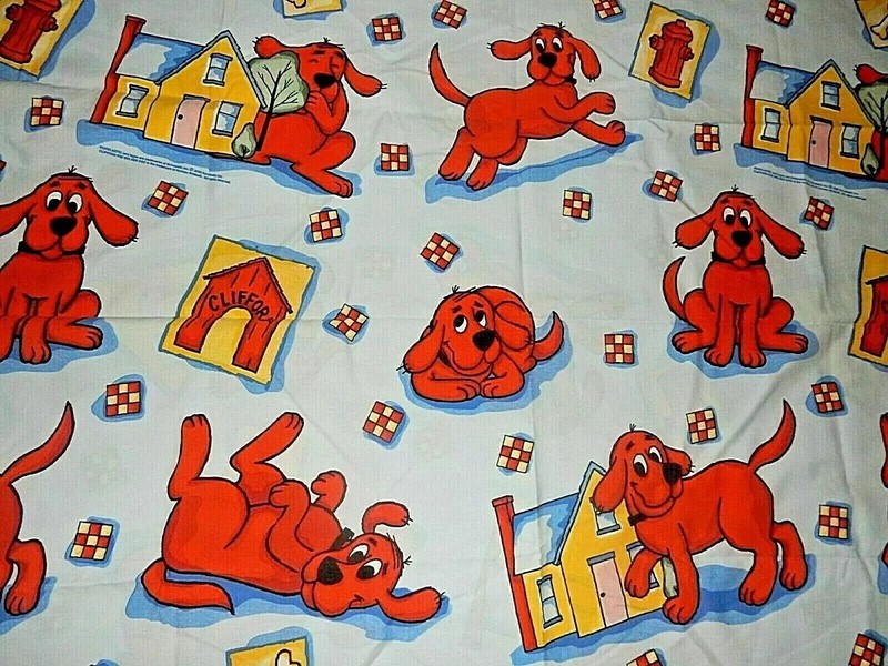 6G Vintage CLIFFORD the Big Red Dog cotton blend Twin Fitted Bed Sheet {Fabric}