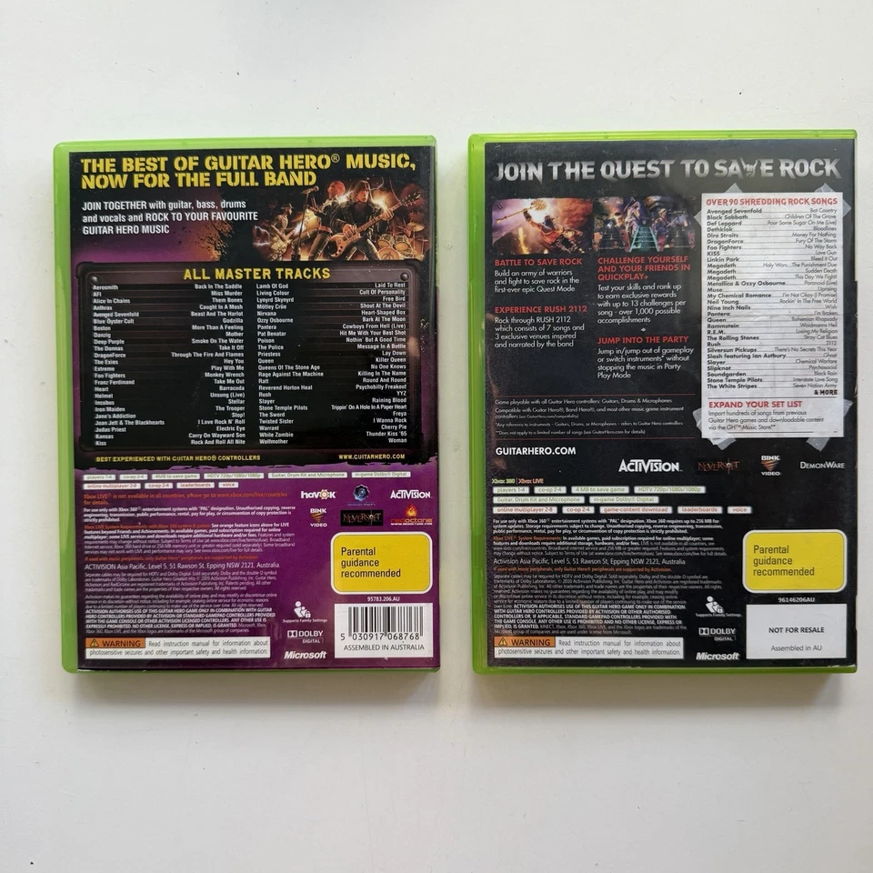 Guitar Hero Xbox 360 Juegos Grandes Éxitos y Guerreros del Rock Excelente Estado Foto 4 de 4