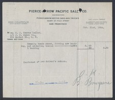 1924 Pierce Arrow Motor Cars Pacific Sales Co San Francisco Ca Billhead Receipt 1924 Pierce Arrow Motor Cars Pacific Sales Co San Francisco Ca Billhead Receipt