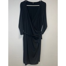 Talbots Womens 2X Black Wrap Dress Faux Wrap Tie Waist 3/4 Sleeve Plus Size