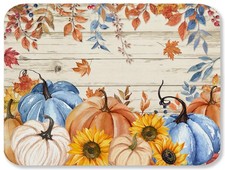 Blue Watercolor Pumpkin Fall Dish Drying Mat 18x24 inch, fall pumpkins-blue