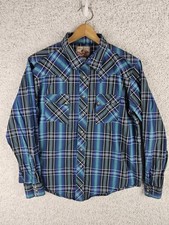Vintage Wrangler Western Pearl Snap Shirt Men's XL Blue Plaid Button Up Ranch