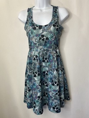 Hot Topic Womens Floral Halter Rockabilly Sundress Size Small Skulls Goth Girl