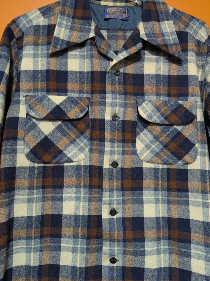 Pendleton The Original Camisa de Tablero Para Hombre L Marrón Azul Marino Cuadros Lana Virgen Foto 2 de 4