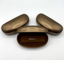 Set of Three Gucci Gold Hard Clam Shell Eyeglasses Sunglasses Large Case w/Cloth