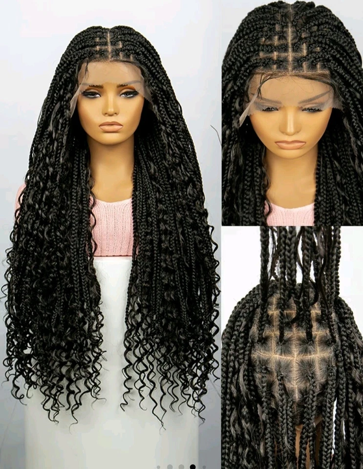 New Extra Long Box Braids Style X-LARGE Braided Wig 4x4 Part Black Womens Hair  - Image 3 of 4