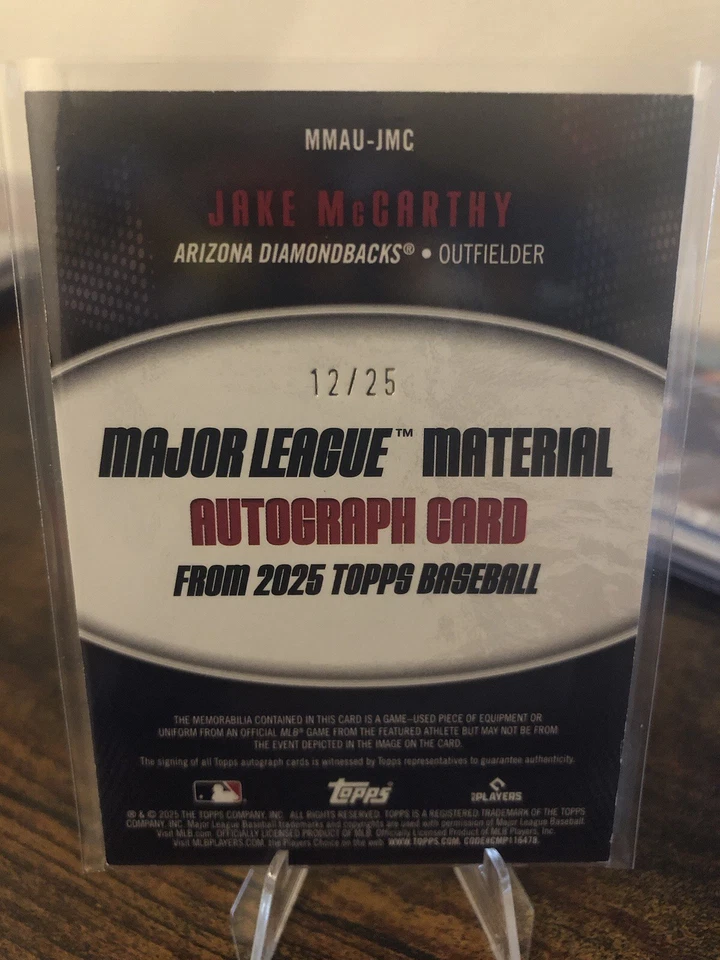 2025 Topps Update - Jack McCarthy ML Material Auto #12/25 MMAU-JMC TRIPLE COLOR! - Image 2 of 2