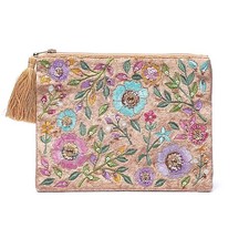 Velvet Zipped Bag Beige with Flowers -- Order 20x15cm Online