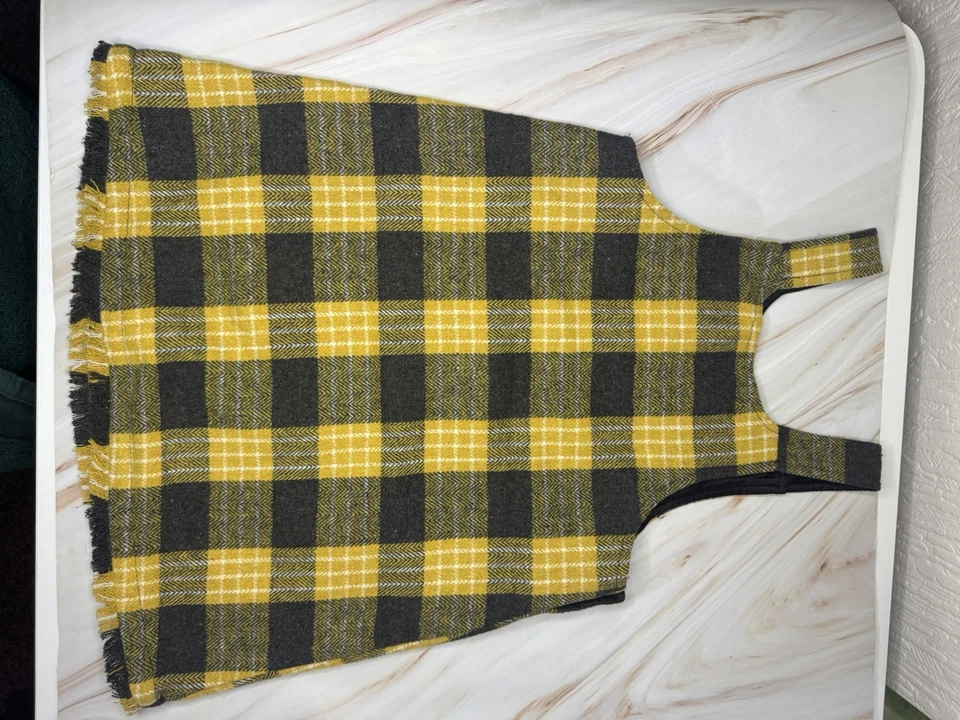 Pinafore Dress 2-3Y Yellow Grey Check Button Dungaree style Toddler dress - Image 2 of 4