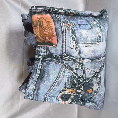 Acne Studios Denim Print Tote Bag Lined Inner Pockets Double  Handles Silver