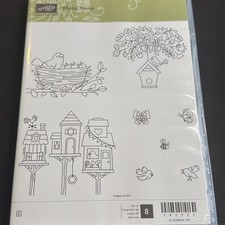 Stampin' Up Flying Home Stamp set of 8 birds bird house butterfly bee nest