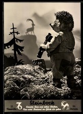 Mecki mit Fernglas schaut in die Ferne, Sternzeichen Steinbock, Ansichtskarte 