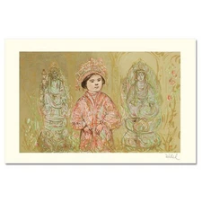 Willie and Two Quan Yins Limited Edition Lithograph by Edna Hibel, Numbered and