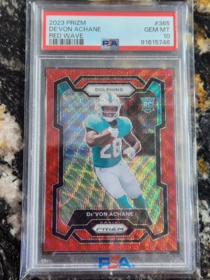 2023 De'von Achane RC #365 Panini Red Wave Prizm PSA 10 Gem Mint #41/149! SSP!!