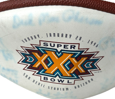 2002s SUPER BOWL スーパーボール ビッグサイズ タペストリー SUPER BOWL XXX AUTOGRAPHED FOOTBALL, HALL OF FAME SIGNATURES