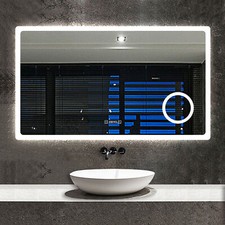 Badspiegel mit LED Beleuchtung Touch+Beschlagfrei+Uhr+3 fach Lupe Wandspiegel