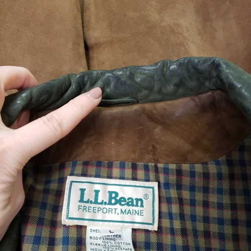 Vintage LL Bean Mens Full Zip Leather Jacket Size L Wool Lined Southwestern - Picture 8 of 17
